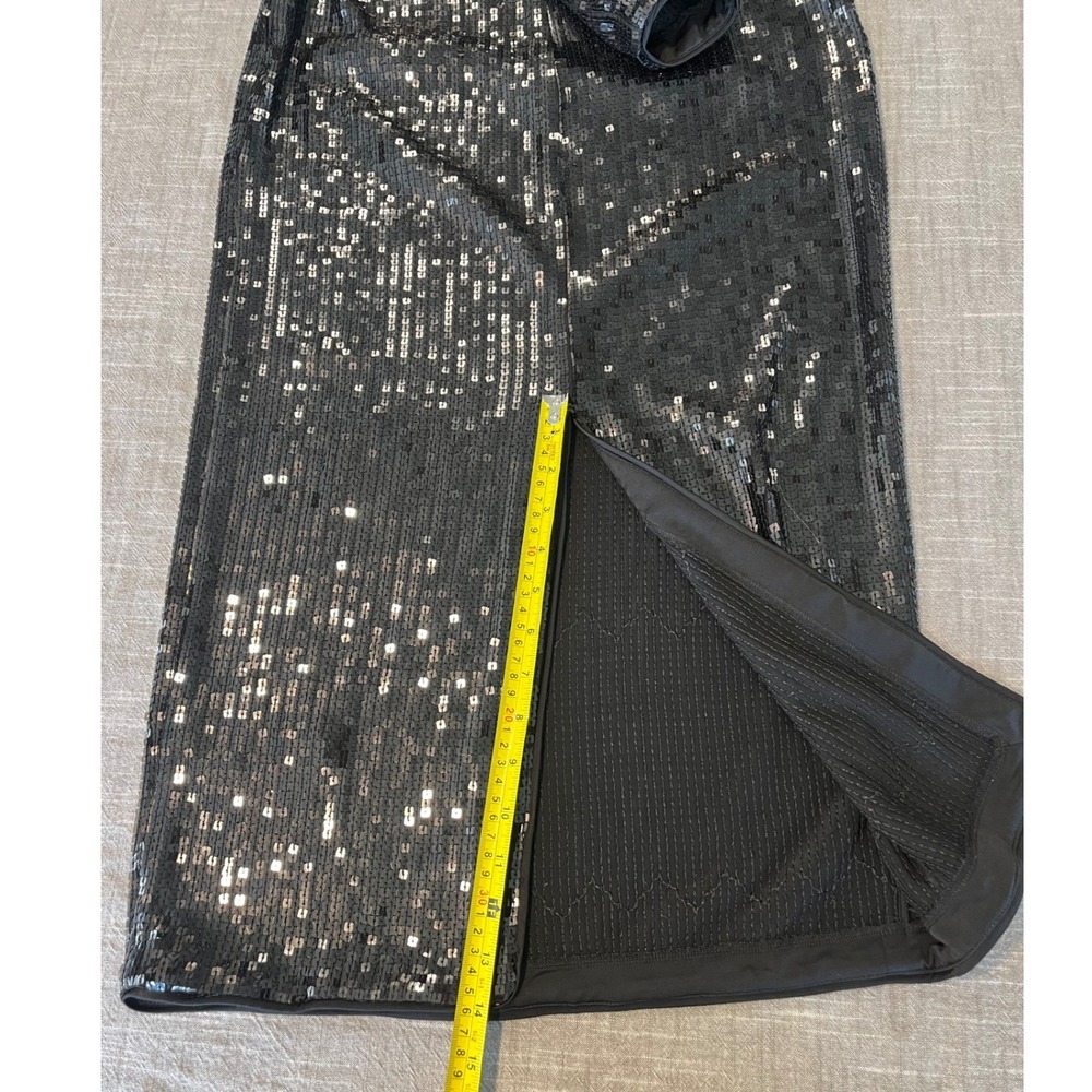 Good American Black Sequin V-Neck Midi Dress Long Sleeve GDW0130 Size 2 - Picture 9 of 11